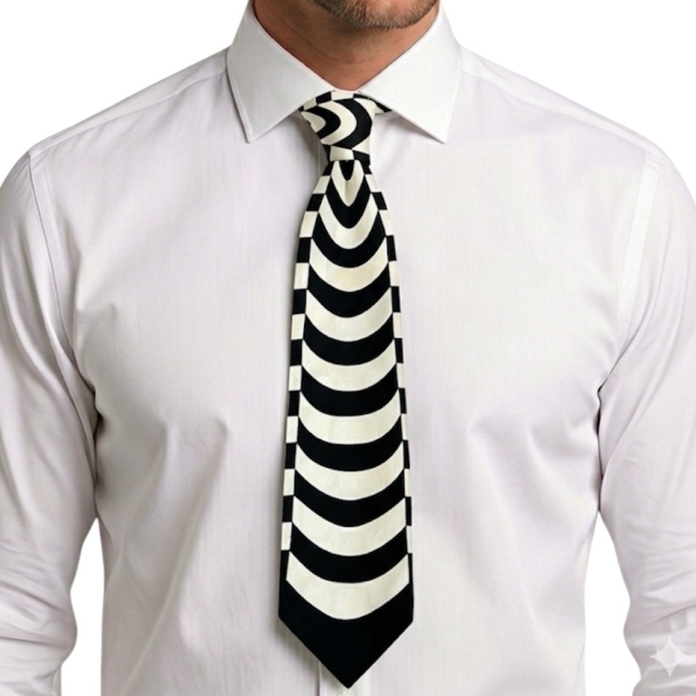Ombre 100% Silk Handmade Black and White Striped Men’s Tie -